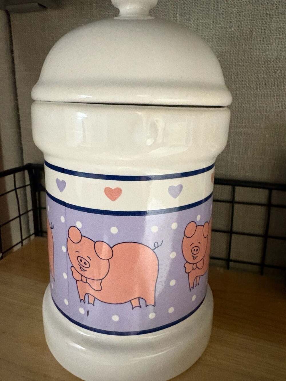Vintage Ceramic Pig Pattern Kitchen Canister with Lid